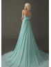 Beaded One Shoulder Mint Chiffon Modern Evening Dress